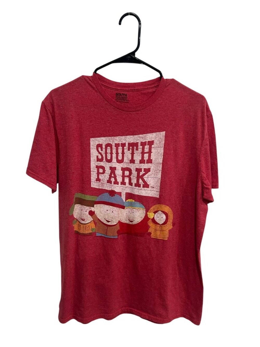South Park Large Mens Red Graphic T-Shirt Iconic Characters Cartoon Retro